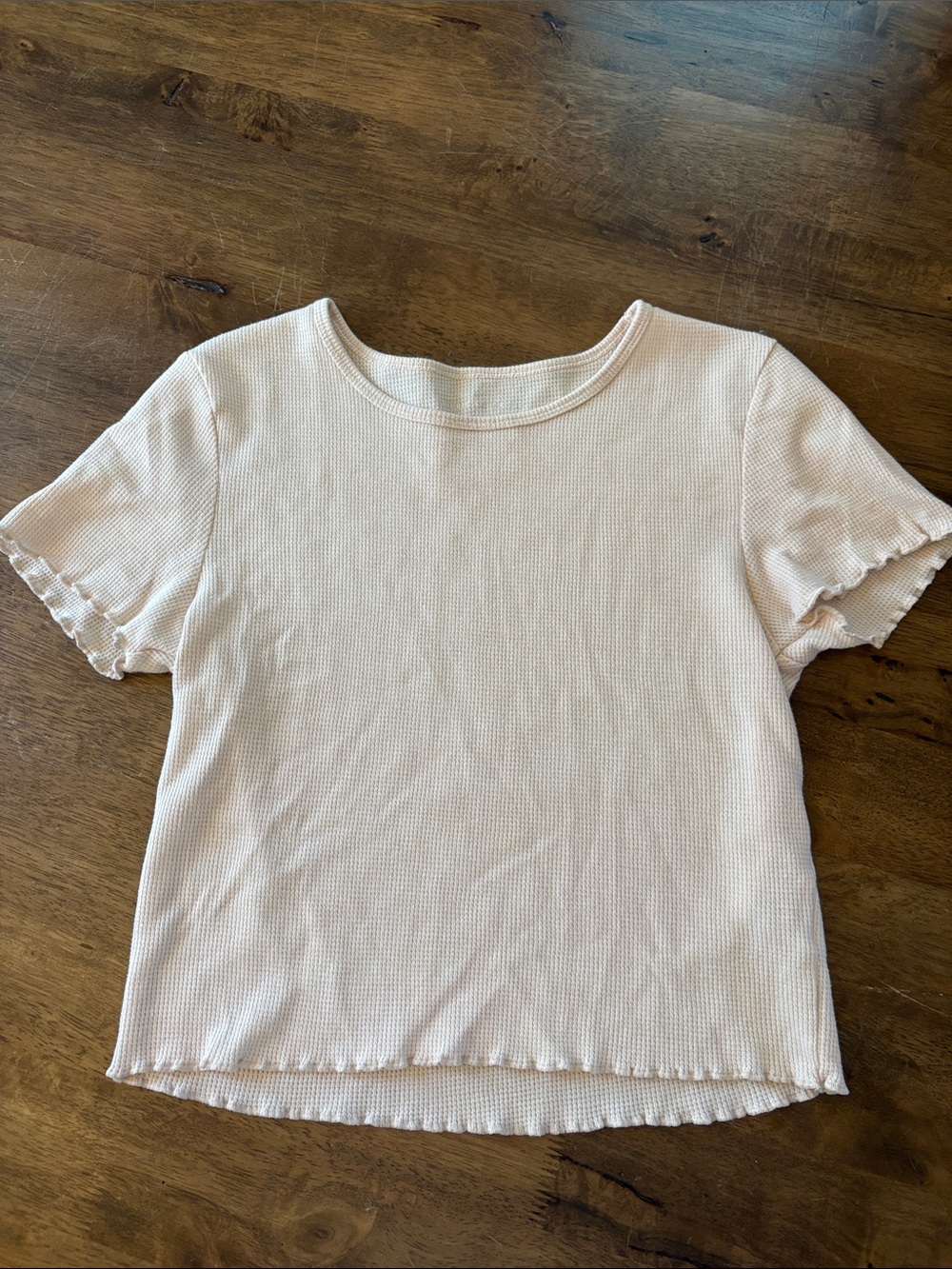 American Eagle Classic Ribbed Short Sleeve Top in cream